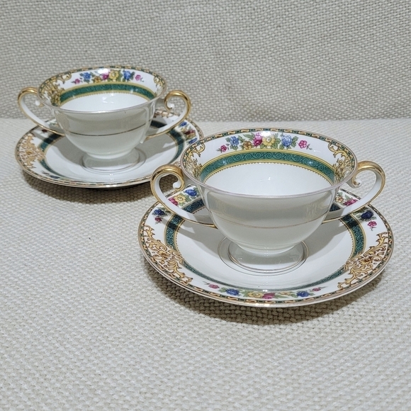 Dresdner Bavarian China Other - Vintage Cottswold Footed Boullion Cup & Saucer (2 Sets) Made in Bavaria